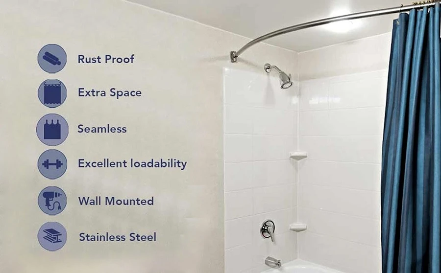 product feature bathroom curved shower rod