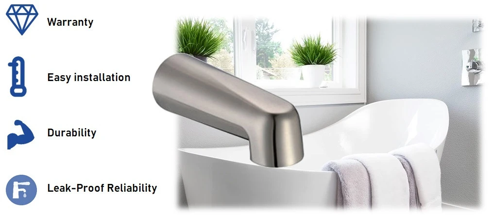 Product feature 7 inch tub spout satin nickel Product feature 7 inch tub spout satin nickel