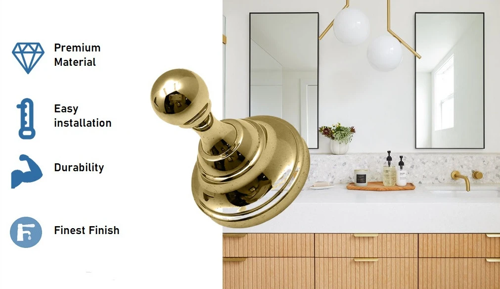 Product feature satin brass towel hook