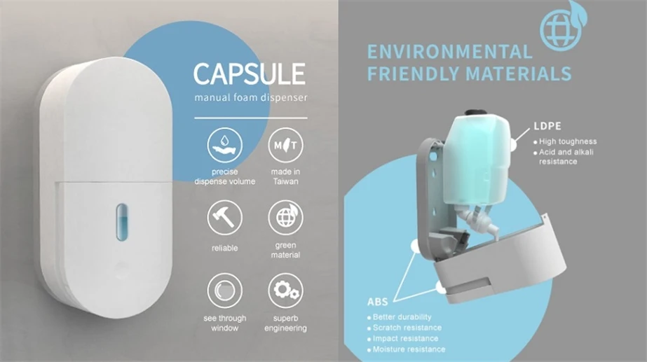 product feature foaming soap dispenser capsule