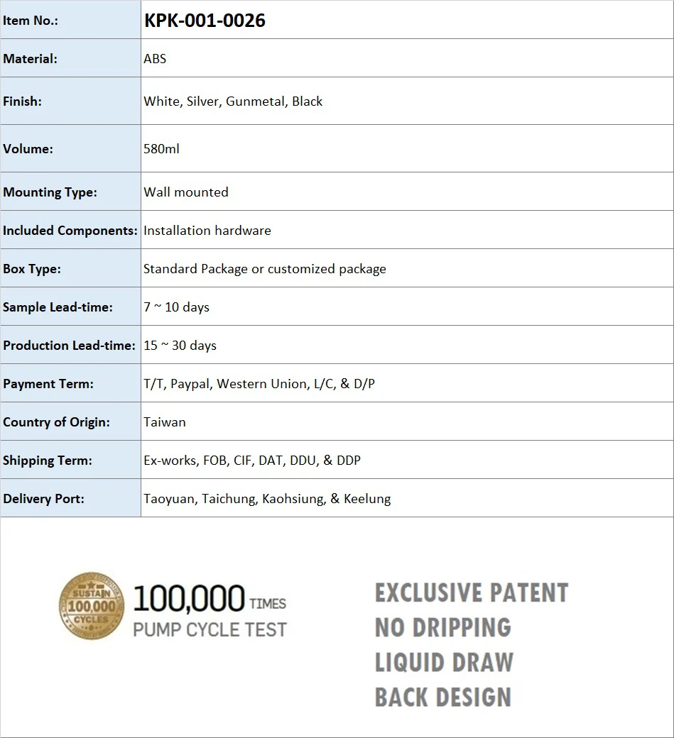 Product general info plastic shower gel dispenser