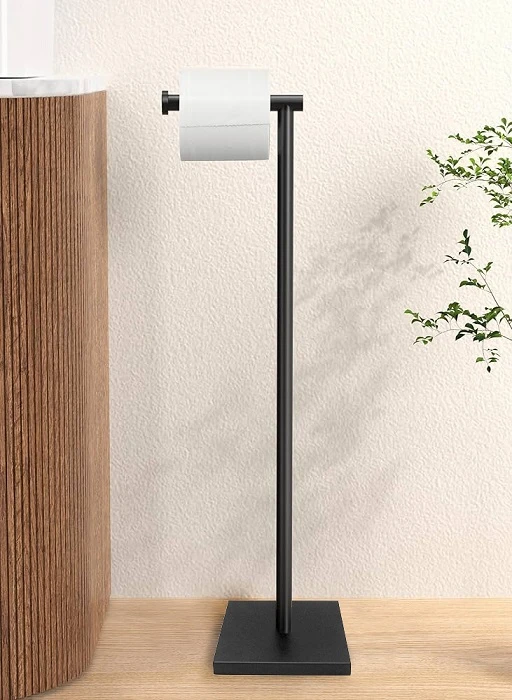 product feature home matte black freestanding toilet paper holder