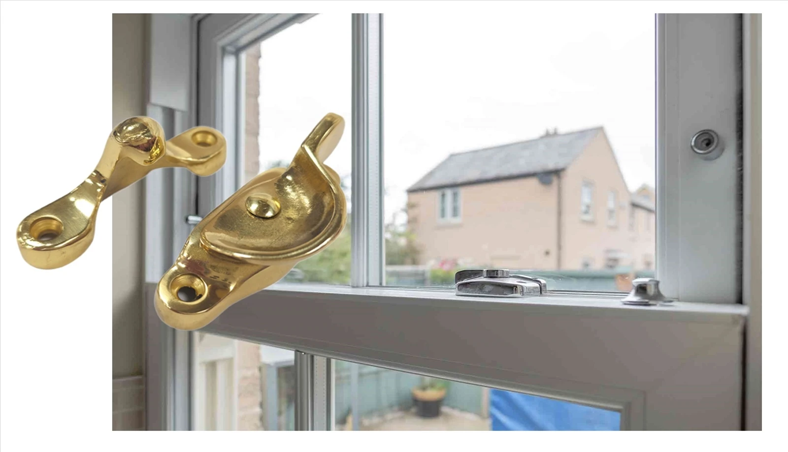 brass sash lock on sliding window